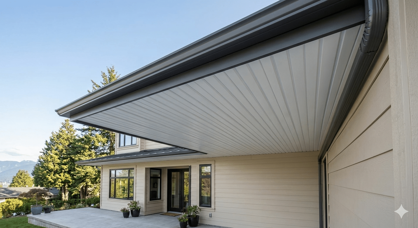 High-quality white aluminum soffit installation on a modern home in British Columbia